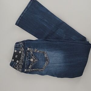 MISS ME Women's Jeans Size 28 Crystals Rhinestone Mid Rise Boot Cut Blue Denim